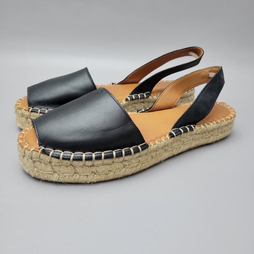 Alohas Ibizas Leather Espadrilles Sandals Black Slingback Size 41 / 10.5